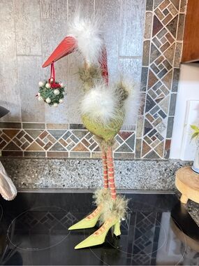 Patience Brewster Christmas stork Feathered Holiday Bird Figurine with Red Beak